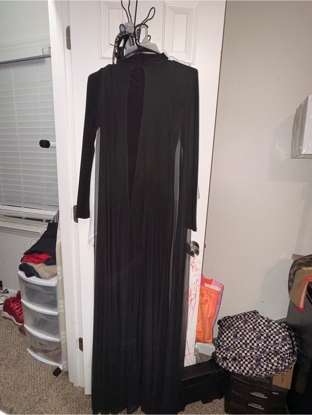 Long Black Mesh Overlay Maxi Dress - Women